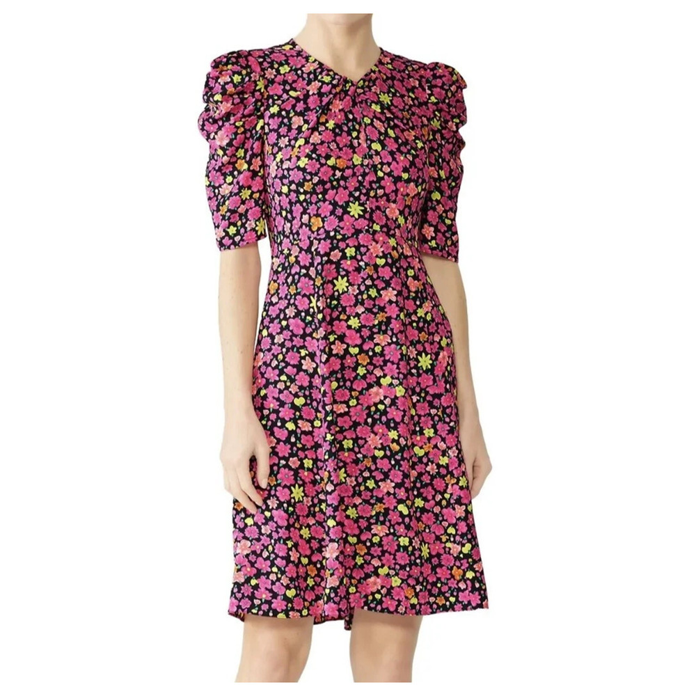 Kate Spade NY Marker Floral A Line Dress Size 0 New Pink Crepe Colorful Bright